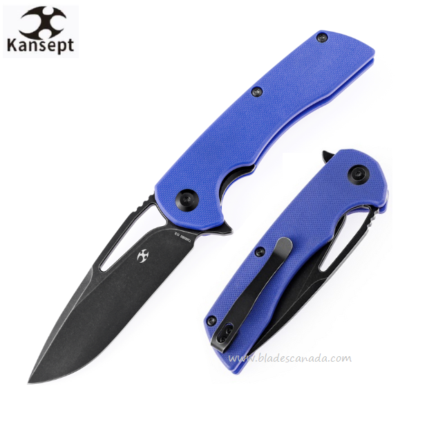 Kansept Kyro Flipper Folding Knife, D2 Black, G10 Blue, T1001B2