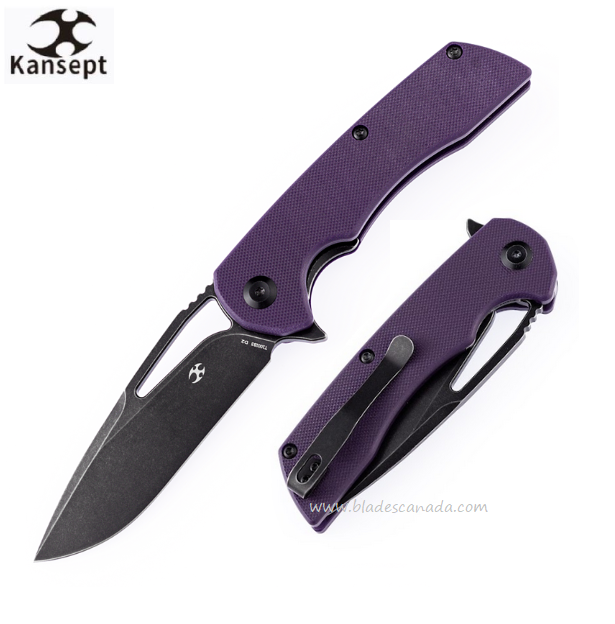 Kansept Kyro Flipper Folding Knife, D2 Black, G10 Purple, T1001B3
