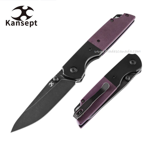 Kansept Warrior Folding Knife, D2 Black SW, Aluminum/G10 Purple, T1005S6