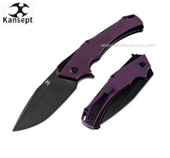 Kansept Hellx Flipper Folding Knife, D2 Black SW, G10 Purple/Stainless Black, T1008A6