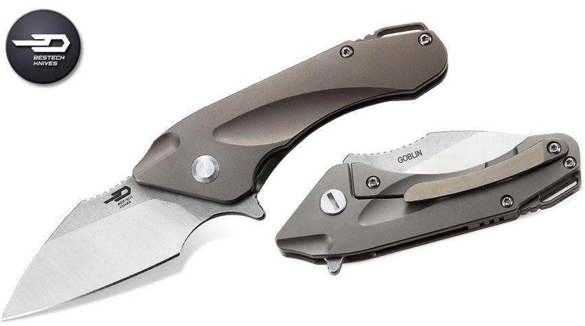 Bestech Goblin Flipper Framelock Knife, S35VN Two-Tone, Titanium Grey, BT1711C