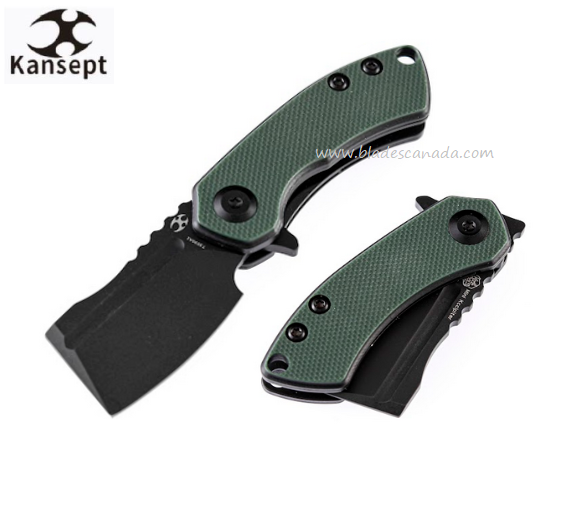 Kansept Mini Korvid Flipper Folding Knife, 154CM Black, G10 Green/Black, T3030A1