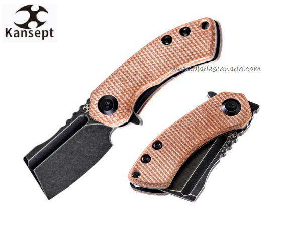Kansept Mini Korvid Flipper Folding Knife, 154CM Black SW, Micarta Brown, T3030A5