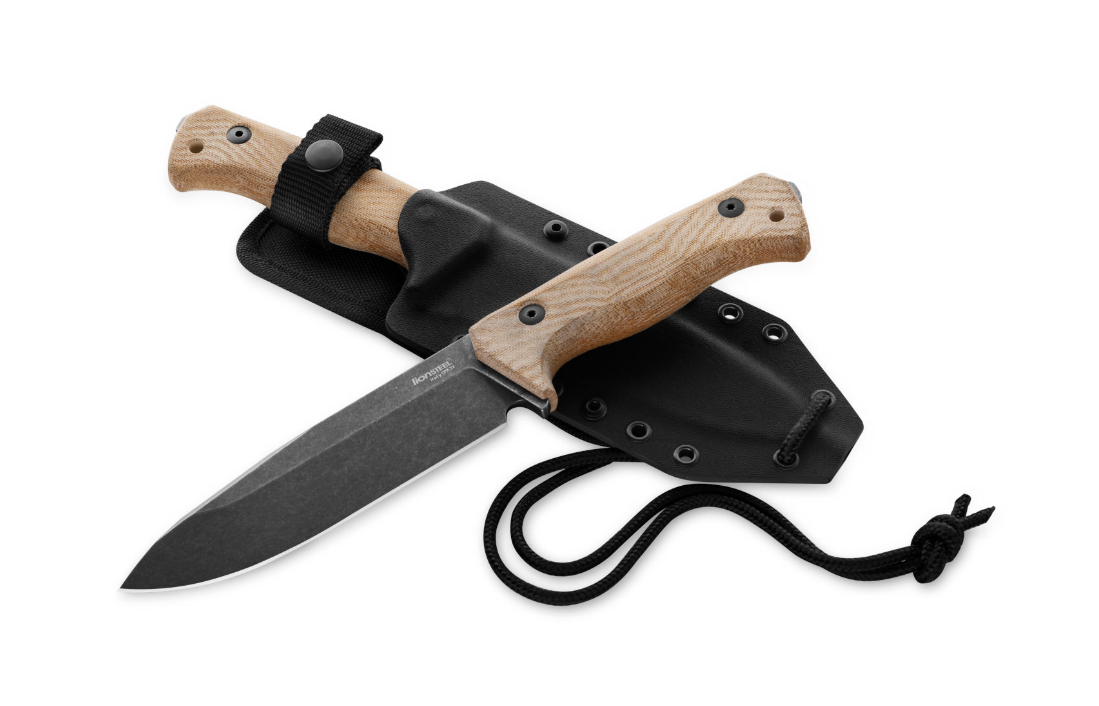 Lion Steel T6 Fixed Blade Knife, CPM 3V Black Tumbled, Micarta Natural, T6B 3V CVN