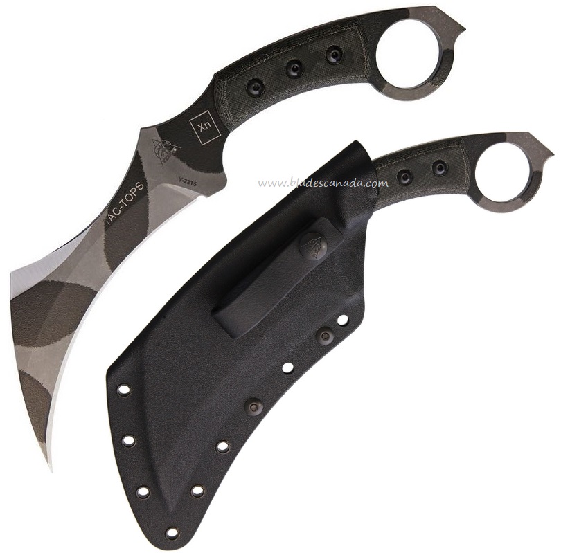 TOPS Tac Karambit Fixed Blade Knife, 1095 Carbon, Micarta, Kydex Sheath, TAC-01C