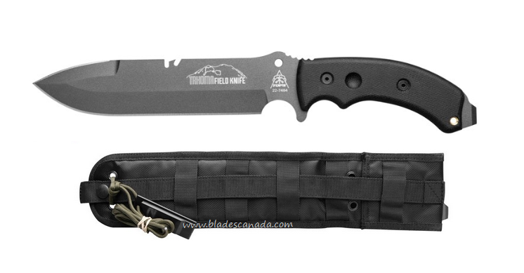 TOPS Tahoma Fixed Blade Field Knife, 1095 Single Edge, Micarta Black, TAHO-04T