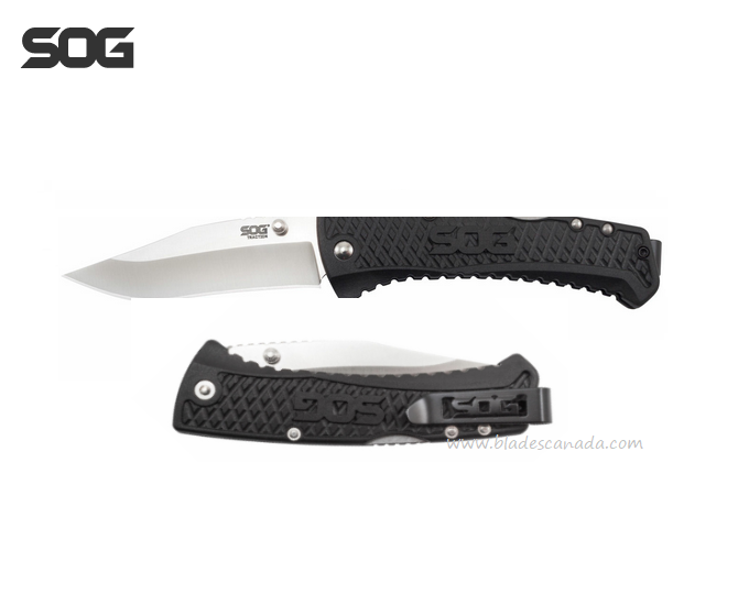 SOG Traction Folding Knife, Clip Point Blade, GRN Black, TD1011