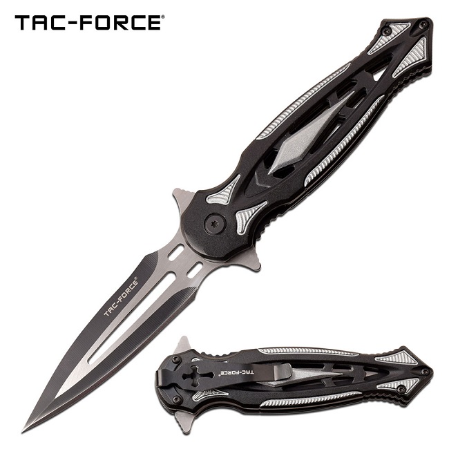 Tac Force TF-1023GY Spring Assisted Dagger-Style Folder - Grey & Black