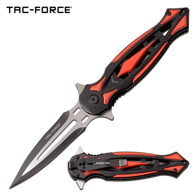 Tac Force TF-1023RD Spring Assisted Dagger-Style Folder - Red & Black