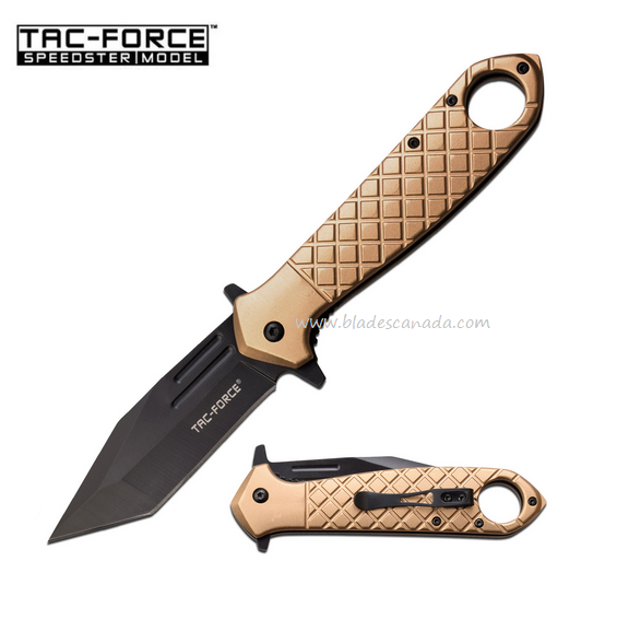 Tac Force TF-1042TN Flipper Folding Knife, Spring Assisted, Aluminum Tan