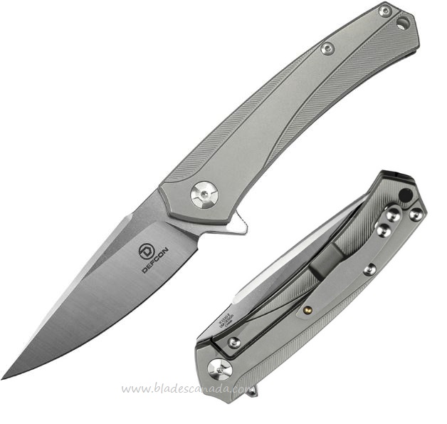 Defcon JK Barracuda Flipper Framelock Knife, D2 Satin, Titanium Grey, TF3330-1