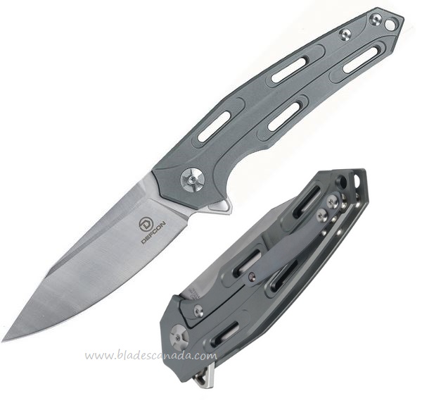 Defcon JK Cutter Flipper Framelock Knife, D2 Satin, Titanium Gray, TF3334