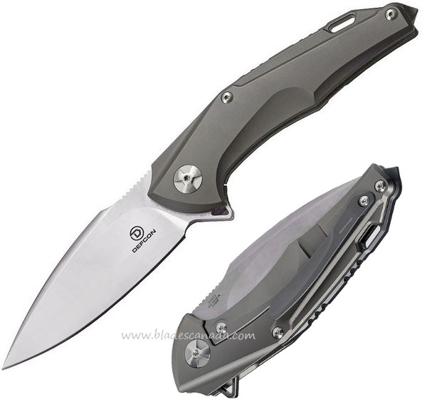 Defcon JK Shark's Tooth Flipper Framelock Knife, S35VN, Titanium Gray, TXTF5219-2