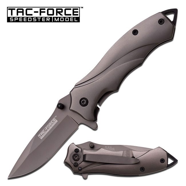 Tac Force TF-846 Framelock Folding Knife, Assisted Opening, Stainless Steel, Titanium Grey Handle