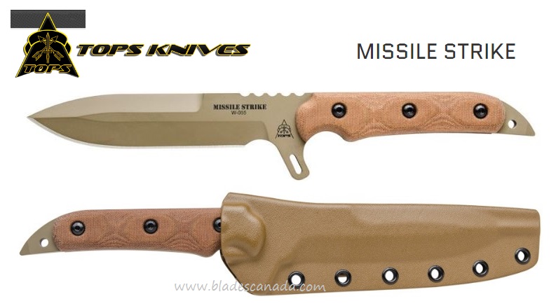 TOPS Missile Strike Fixed Blade Knife, 1095 Carbon, Kydex Sheath, MISS-01 - Click Image to Close