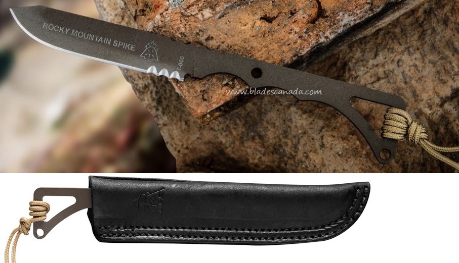 TOPS Rocky Mountain Spike Fixed Blade Knife, 1095 Carbon, Leather Sheath, RMS01 - Click Image to Close