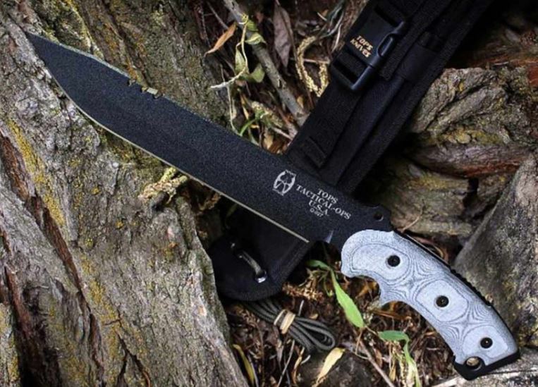 TOPS Anaconda Fixed Blade Knife, 1095 Carbon Hunter's Point, Micarta Black, Nylon Sheath, AN9HP