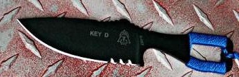 z- TOPS Key D Fixed Blade Knife, 1095 Carbon, Blue Wrap, Kydex Sheath, KEYDblue