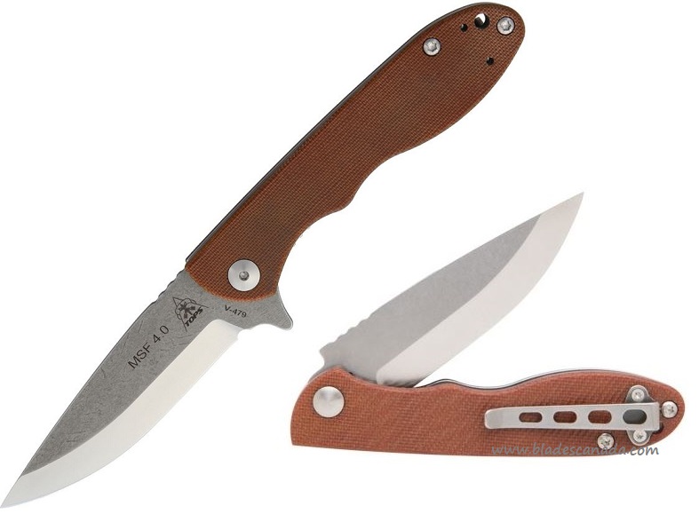 TOPS Mini Scandi Folding Knife, N690, Micarta Tan, MSF4.0