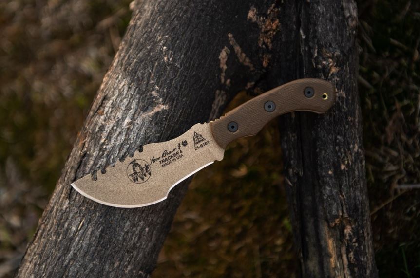 TOPS Mini Tom Brown Tracker #4 Fixed Blade Knife, Tan 1095 Carbon, Micarta, Kydex Sheath, TBT04-TAN