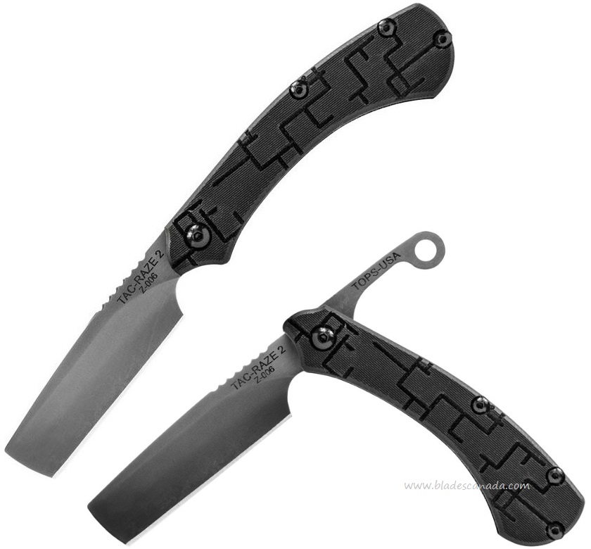 TOPS Tac Raze Tang Square Folding Knife, 1095 Carbon, G10 Black, TRAZ03