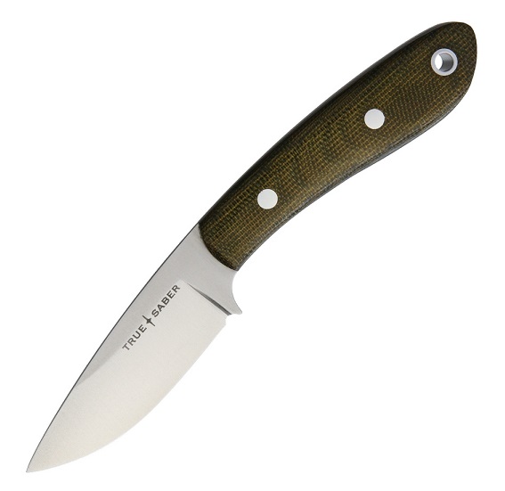 True Saber Seneca Fixed Blade Knife, CPM 154, Micarta Green Canvas, Leather Sheath