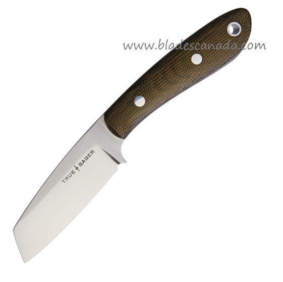True Saber Seneca Dah Fixed Blade Knife, CPM 154, Micarta Green Canvas, Leather Sheath