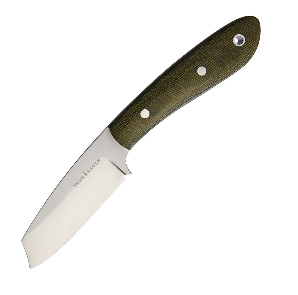 True Saber Ottawa Dah Fixed Blade Knife, CPM 154, Micarta Green Canvas, Leather Sheath
