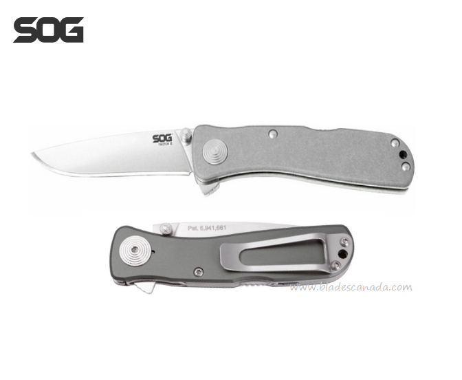 SOG Twitch II FFlipper Folding Knife, AUS 8 Satin, Aluminum Grey, TWI8