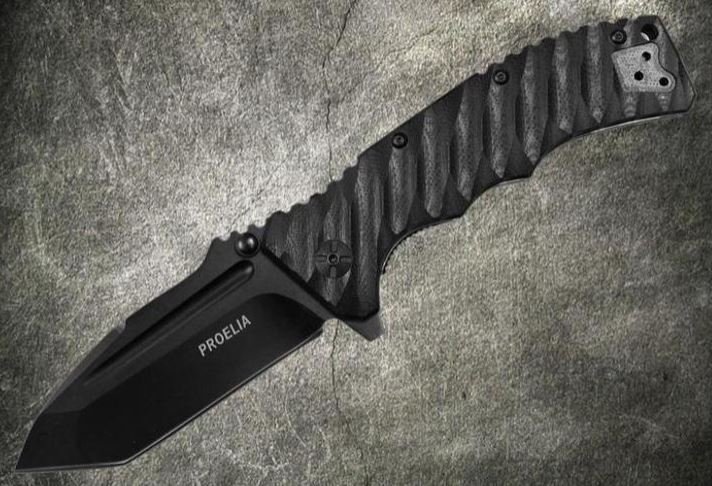 Proelia Folding Knife, D2 Tanto Black, G10 3D Black, TX010BBK