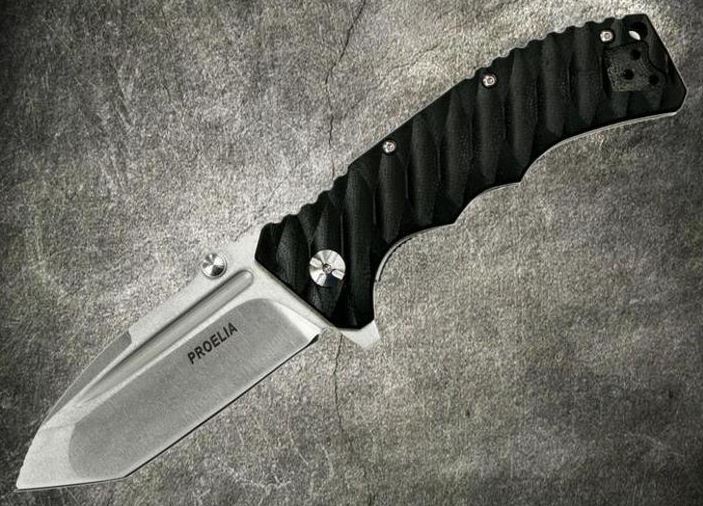 Proelia Folding Knife, D2 Tanto SW Black, G10 3D Black, TX010BW