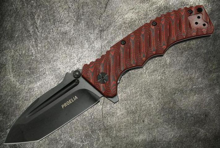 Proelia Folding Knife, D2 Tanto Black, G10 3D Red/Black, TX010RBK