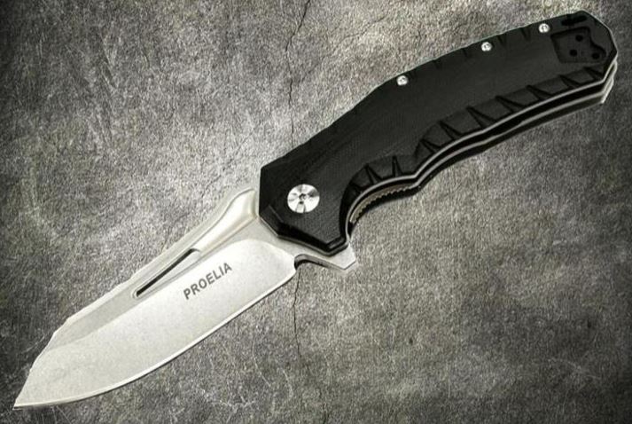 Proelia Folding Knife, D2 SW Black, G10 3D Black, TX020BW