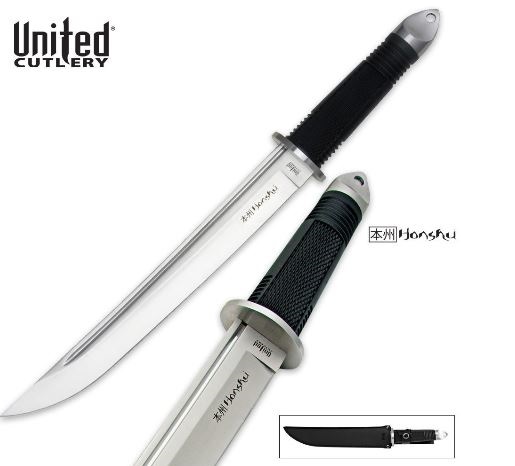 Honshu Tanto Fixed Blade Knife, Full Tang, Leather Sheath, UC2629