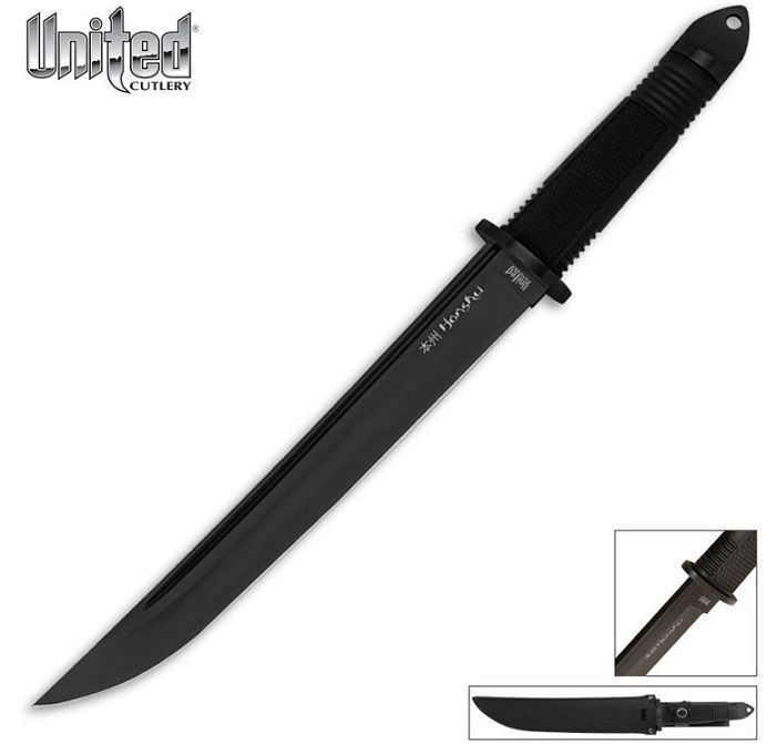 Honshu Midnight Forge Fixed Blade Knife, Leather Sheath, UC2629B