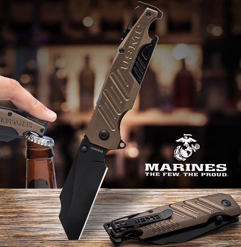 USMC Brewski Folding Knife w/Bottle Opener,