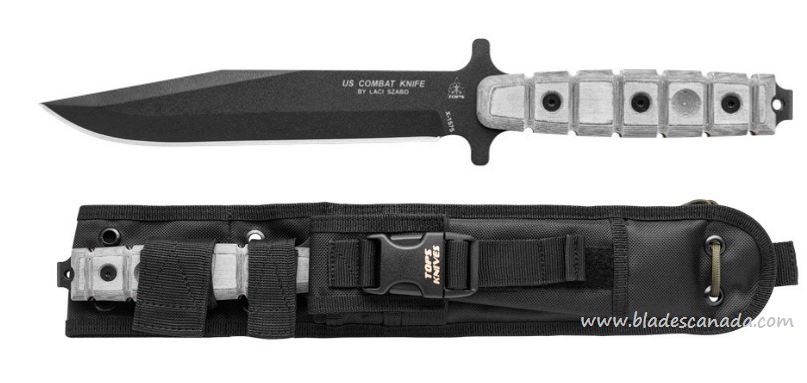 TOPS US Combat Fixed Blade Knife, 1095 Carbon, Micarta, Nylon Sheath, TOPSUS01