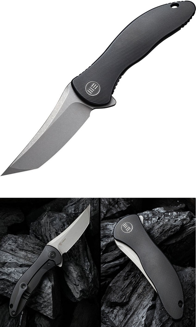 WE Knife Mini Synergy Flipper Framelock Knife, CPM 20CV Tanto, Titanium Black, 2012B - Click Image to Close