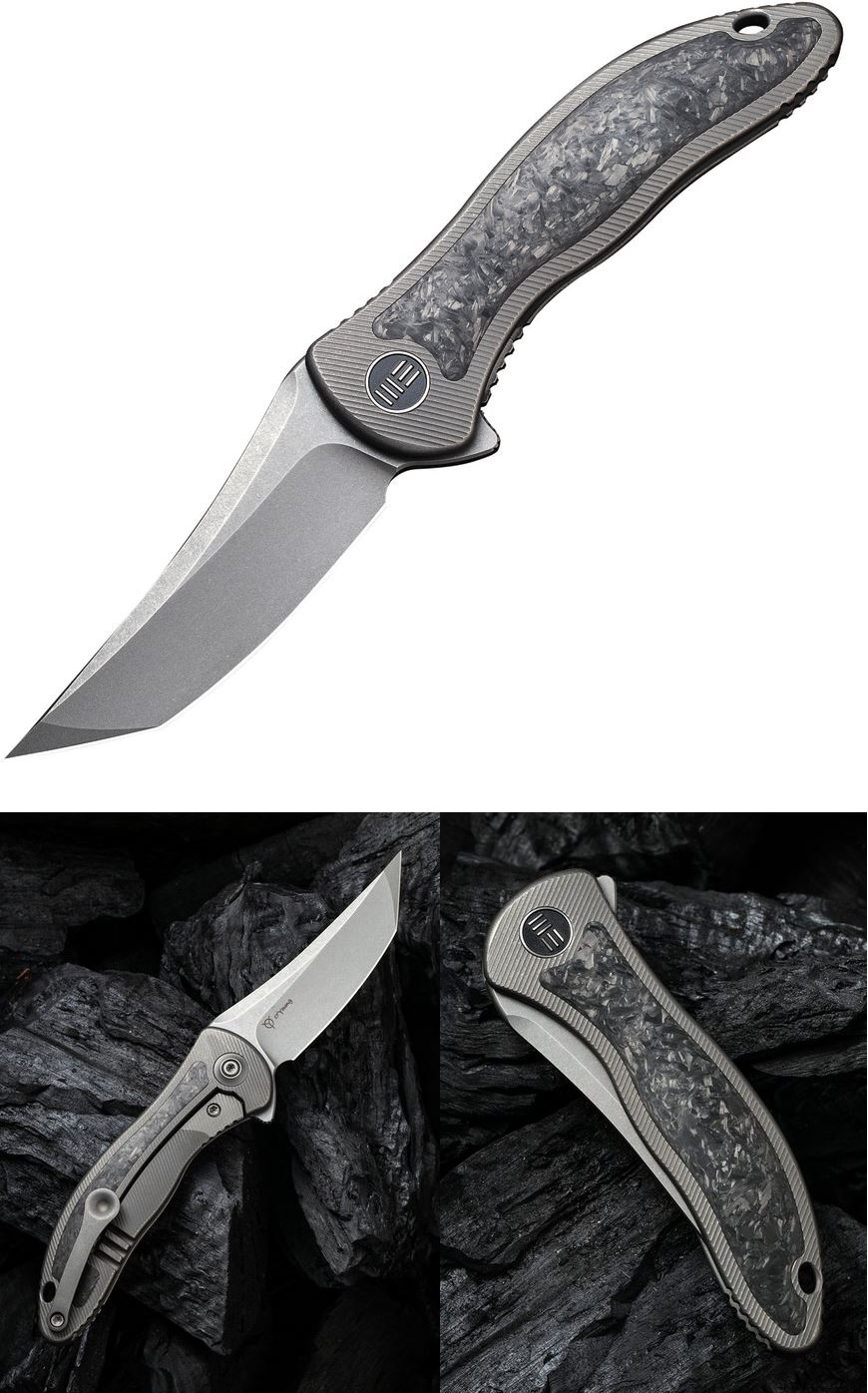 WE Knife Mini Synergy Flipper Framelock Knife, CPM 20CV, Integral Titanium/Carbon Fiber, 2012CF-A - Click Image to Close