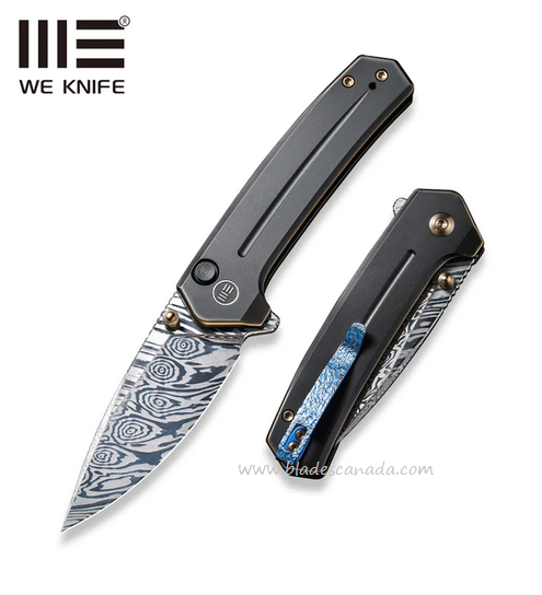 WE Knife Culex Flipper Folding Knife, Damasteel, Titanium Black, WE21026B-DS1
