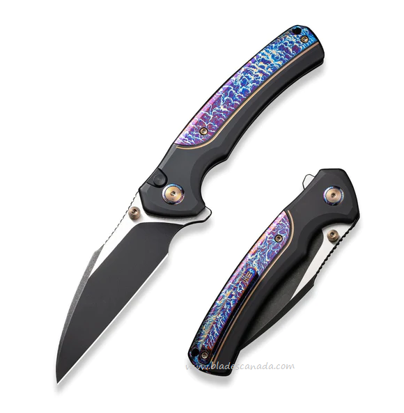WE Knife Ziffius Flipper Button Lock Knife, CPM 20CV Black SW, Ltd Edition, Titanium Flamed, 22024D-1