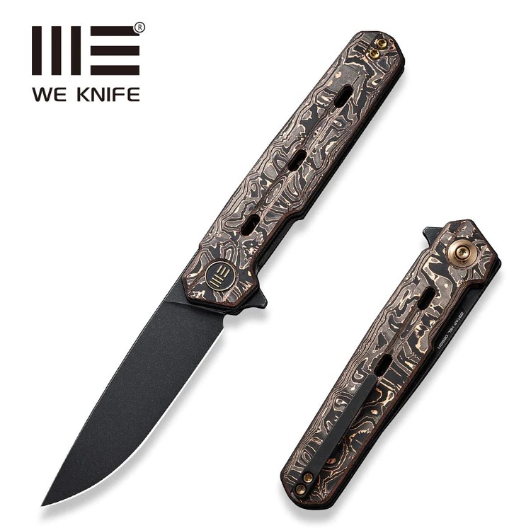 WE Knife Navo Flipper Knife, CPM 20CV Black SW, Carbon Fiber Copper Foil, 22026-5