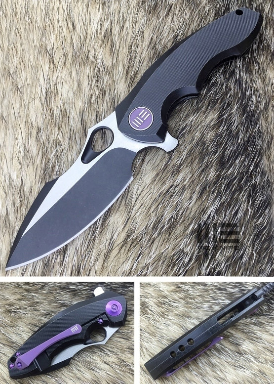 WE Knife 605C Flipper Framelock Knife, S35VN Blackwash, Titanium Black - Click Image to Close