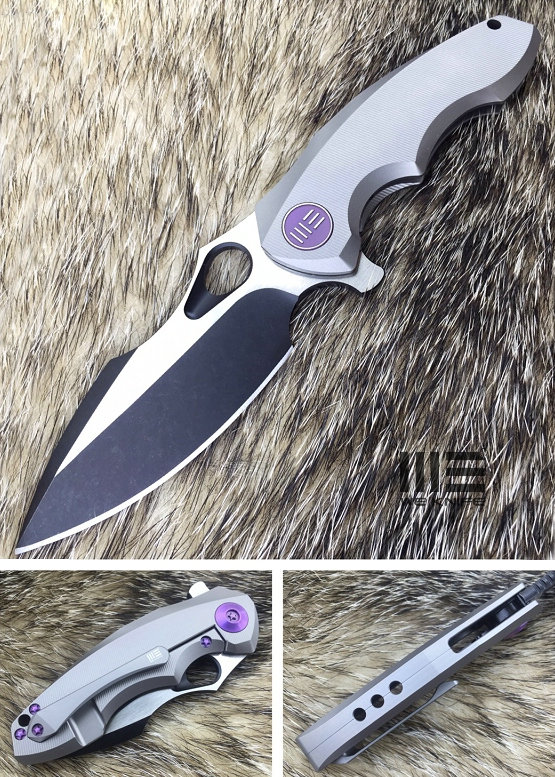 WE Knife 605E Flipper Framelock Knife, S35VN Blackwash, Titanium Grey