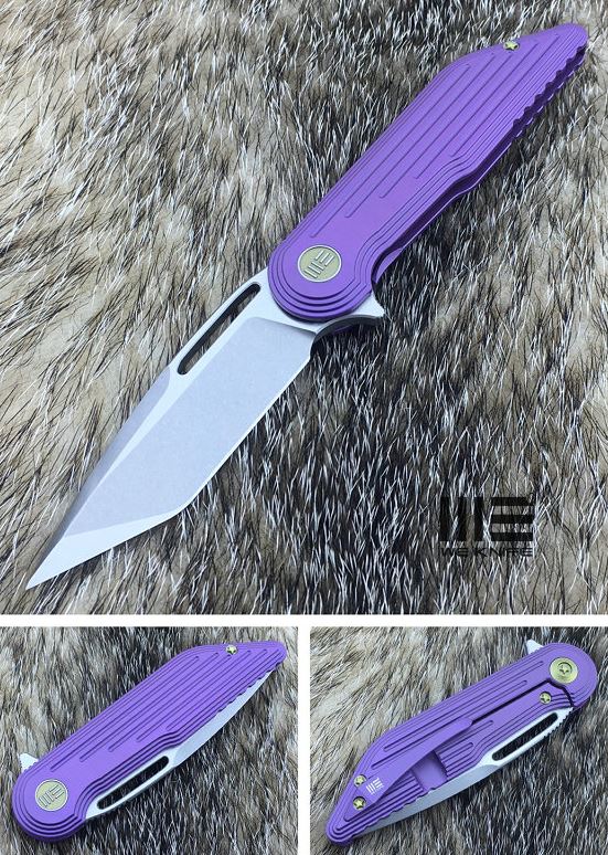 WE Knife 616B Flipper Framelock Knife, M390 Tanto, Titanium Purple