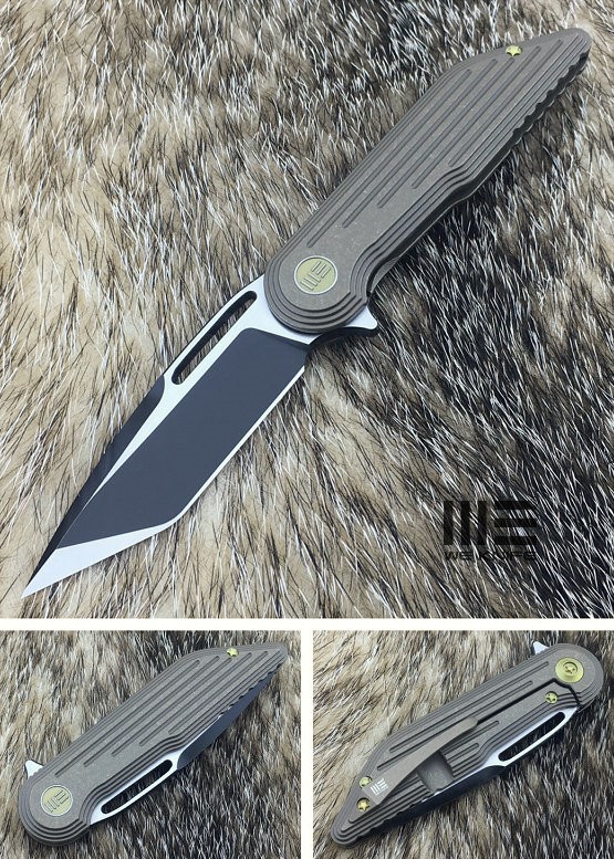 WE Knife 616G Framelock Folding Knife, M390 Tanto, Titanium Bronze - Click Image to Close