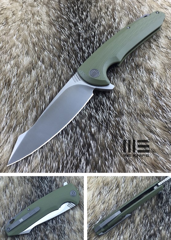 WE Knife 617D Flipper Folding Knife, D2 Steel, G10 Green, 617D - Click Image to Close