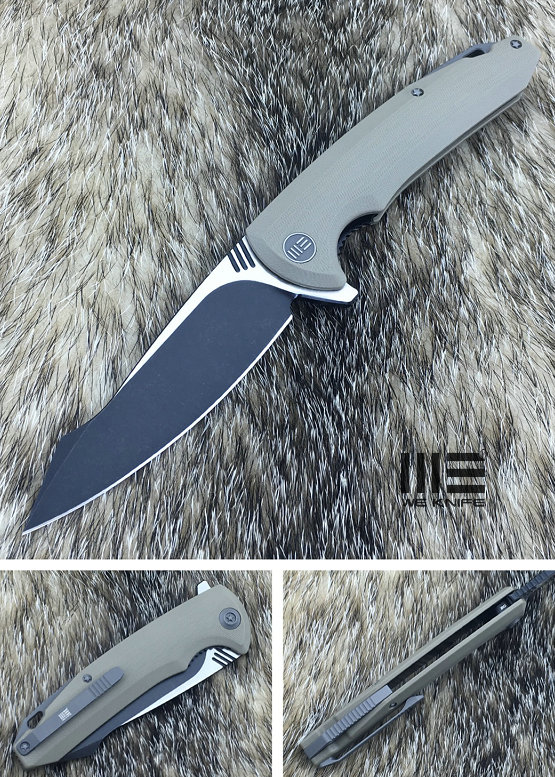 WE Knife 617E Flipper Folding Knife, D2 Black, G10 Tan, 617E