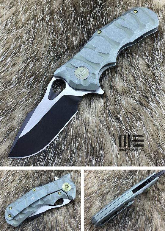 WE Knife 619C Flipper Framelock Knife, M390 Two-Tone, Titanium Green - Click Image to Close