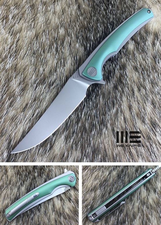 We Knife 704C Flipper Folding Knife, M390, Handrubbed Titanium Green